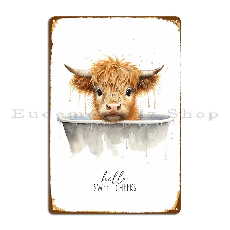 Highland Cow In Bathtub Printable Wall Art Metal Sign Garage Wall Decor Pub Cinema Character Tin Sign Poster