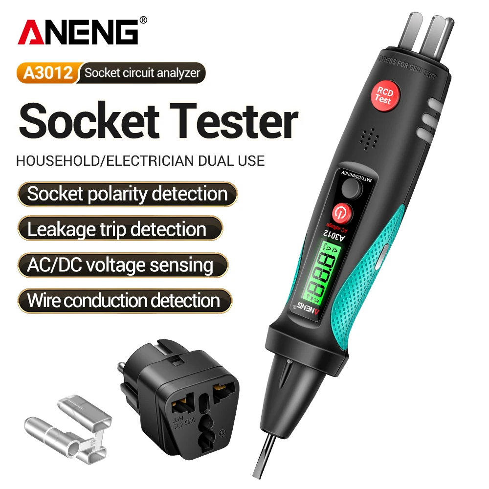 Testeur de tension 2-en-1 ANENG A3012 avec alarme sonore et lumineuse, détecteur de disjoncteur, instrument de test de sécurité domestique