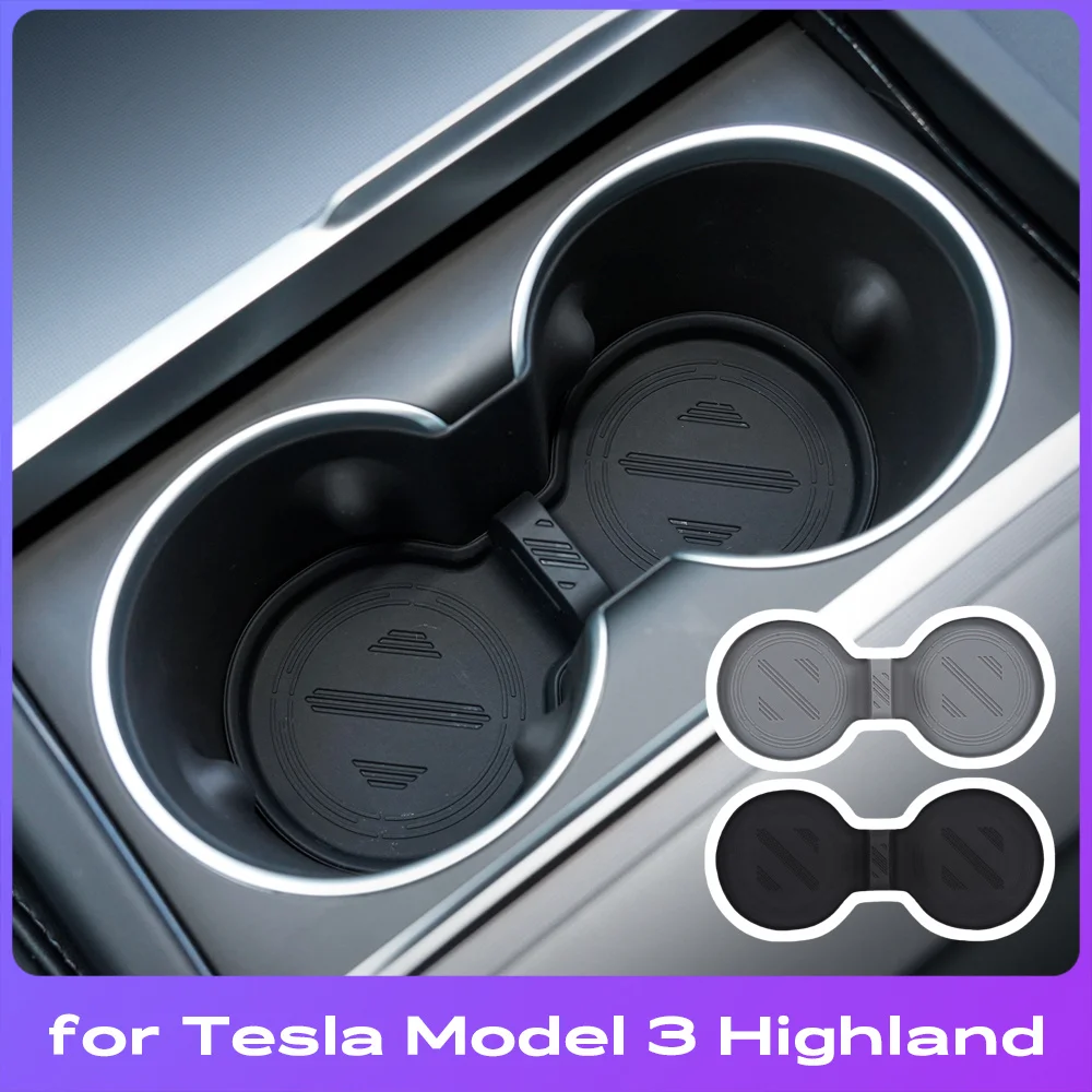 

For 2024 Tesla Model 3 highland Water Cup Mat Coasters Slots Non-Slip Mat Waterproof Drink Pad Car Silicone Interior Accessories