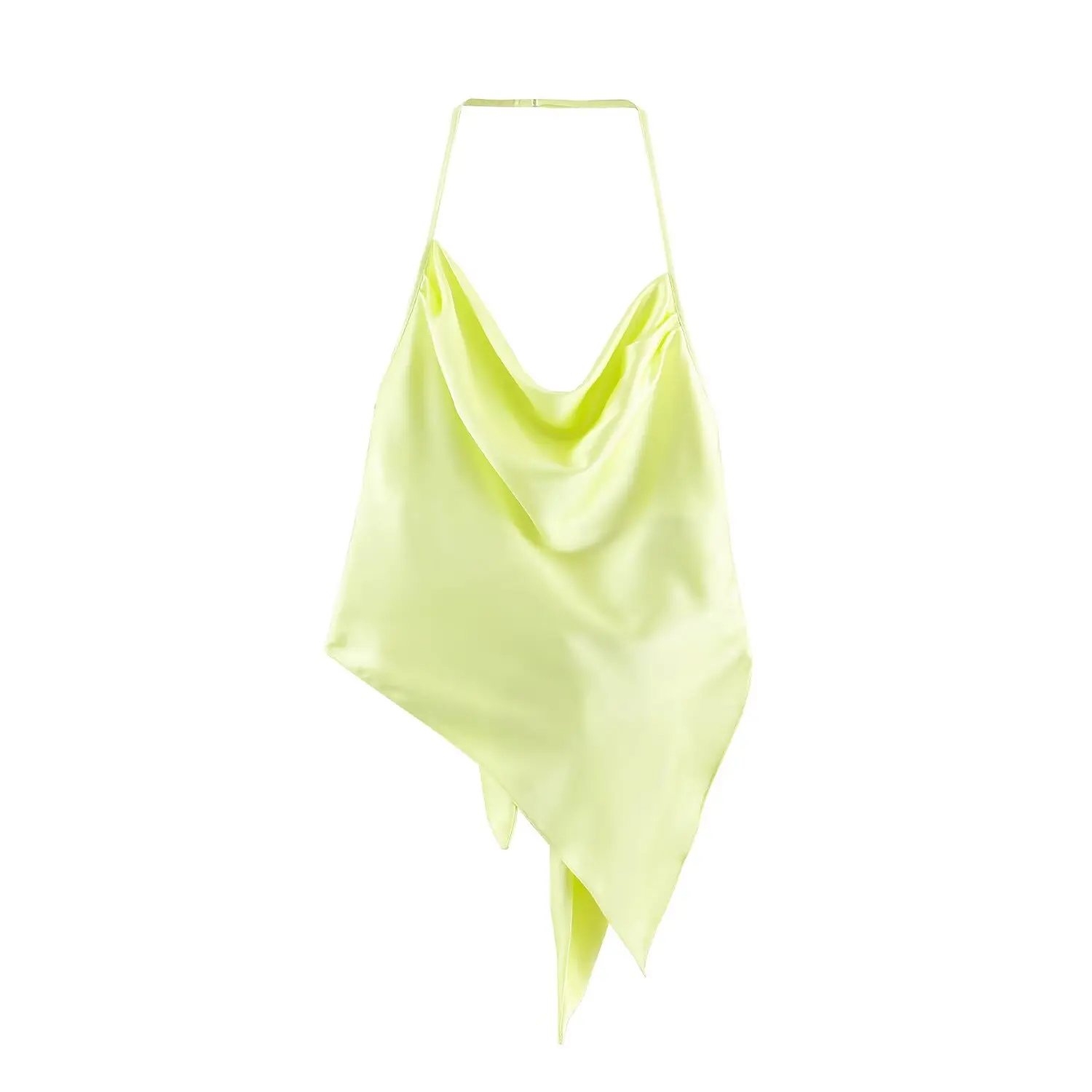 BSAY 2026 Women Luxury Satin Halter Top Cowl Neck Asymmetric Hem Backless Sleeveless Irregular Camisole Summer Party Tank Top