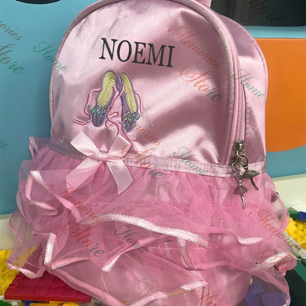 

Girl's Latin Dancing Bag Personalized Name Children's Ballet Class Bag Custom Embroidered Princess Girl's Lace Dance Backpacks