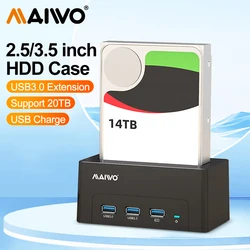 MAIWO Stacja dokująca do dysków twardych USB 3.0 do SATA Stacja dokująca do obudowy dysku twardego SATA 2,5/3,5 cala z ładowaniem koncentratora USB3.0