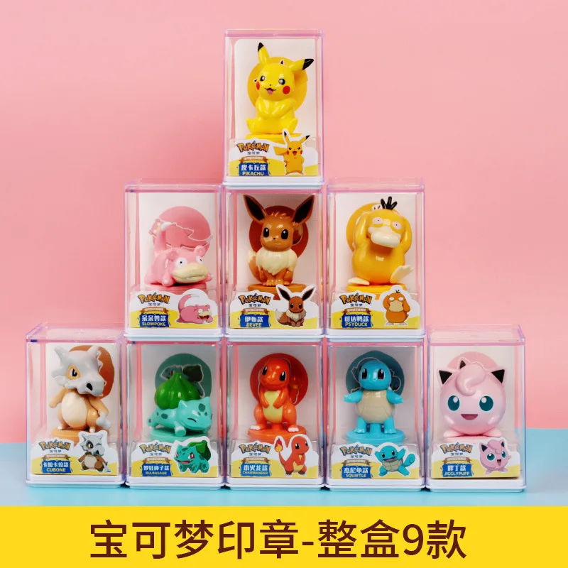 Pokemon timbro giocattolo Pokemon figure decorazione Pikachu Psyduck Bulbasaur Jigglypuff Eevee Gengar karaka Squirtle