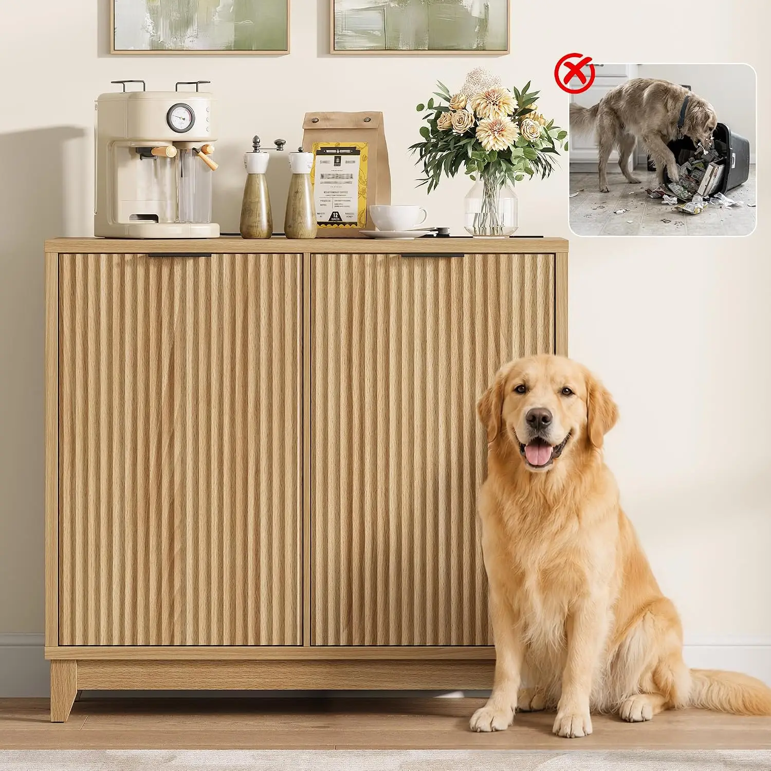 Tilt Out Trash Cabinet with Odor Control, 26 Gallon Hidden Storage, Kitchen Dog Proof Garbage Bin, Laundry Hamper, Customized