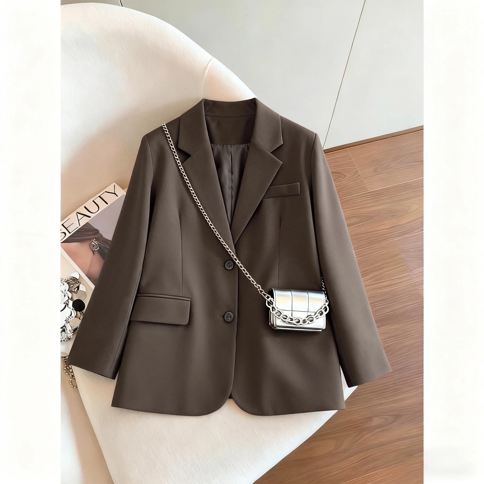 

Ele Faionable женский костюм Jaet, большие размеры, осенняя новинка, модная верхняя одежда для похудения, повседневная одежда для поездок на работу, Long Sve