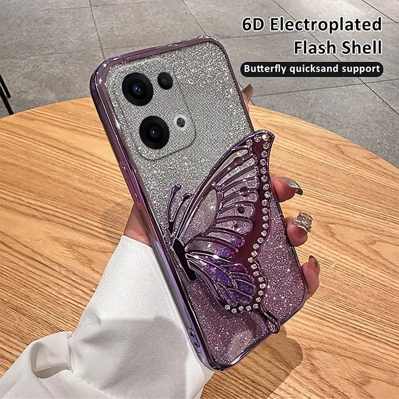 For infinix Hot 60 Pro Plus 5G Case Butterfly Bracket Short Lanyard Glitter Case For infinix Hot 60i 60 Pro Plus Cover
