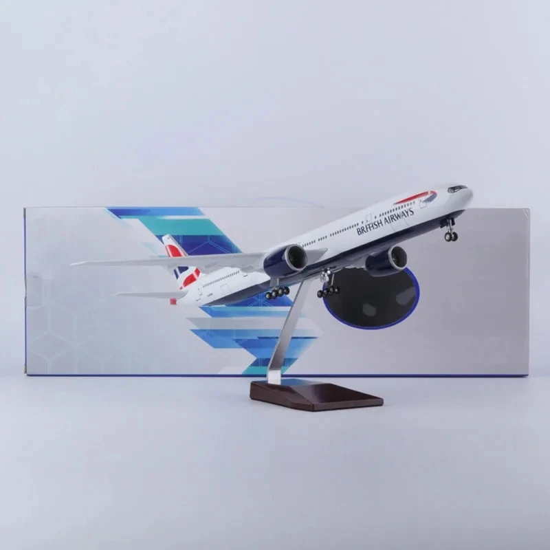 1/157 Scale 47cm 777 Aircraft Model  British Airways B777 Die-Cast Plastic Resin Airplane With Lights And Landing Gear Ornament