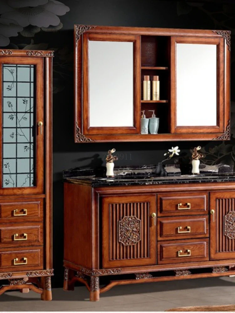 Chinese Bathroom Cabinet Wash Basin Marble Washstand Mirror Cabinet Bath Side Cabinet Combination Customization
