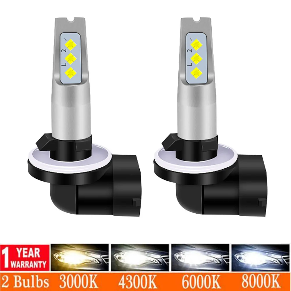 2Pcs LED H27 881 H27W2 12000LM 6500K White Yellow Blue Car Fog Light Front Head Driving Running Lamp Auto 12V H27W/2 H27W