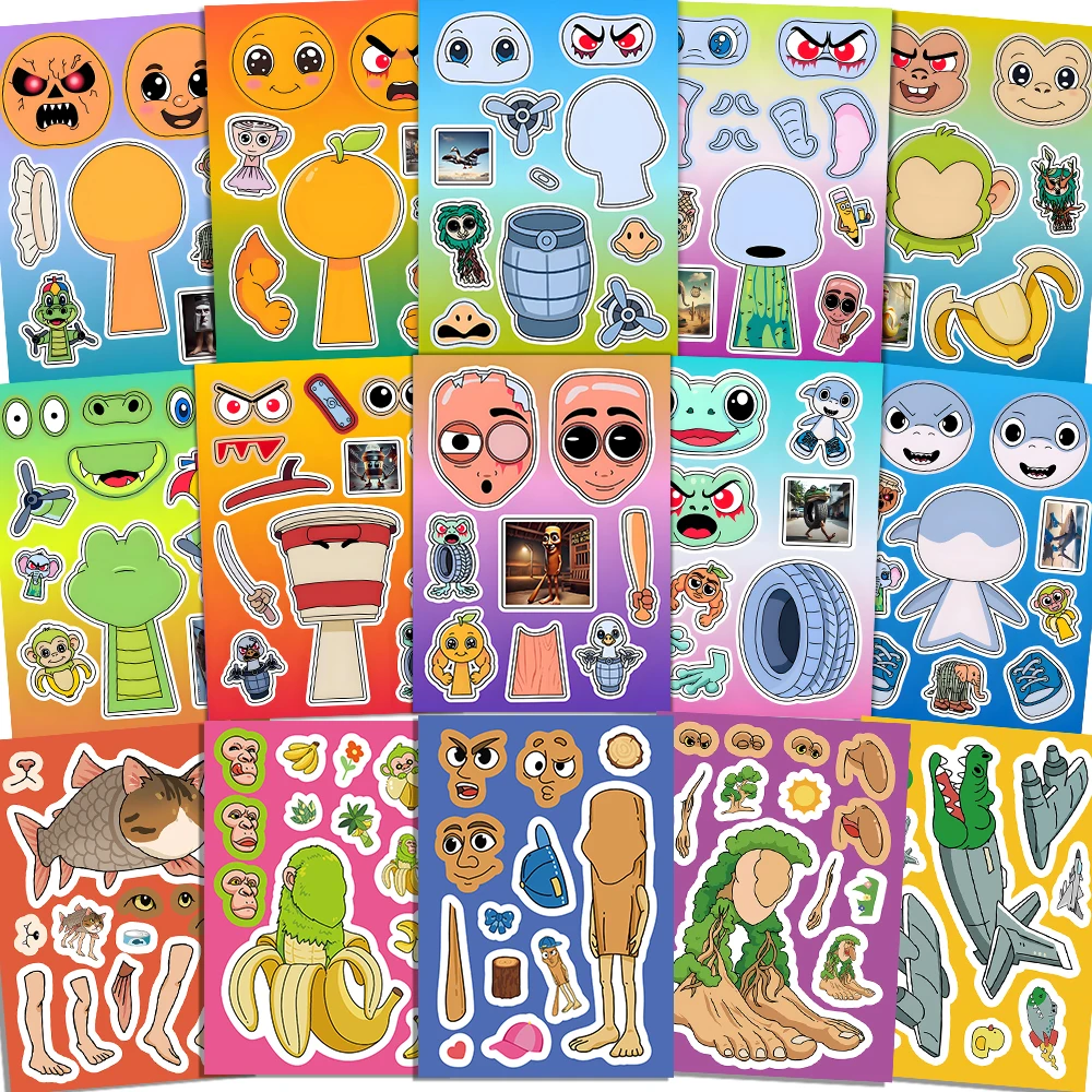 

HOT Abstract Animal Make a Face Puzzle Stickers Tung Tung Sahur Italian Brainrot Animals Decal Assemble Jigsaw Kid Toys