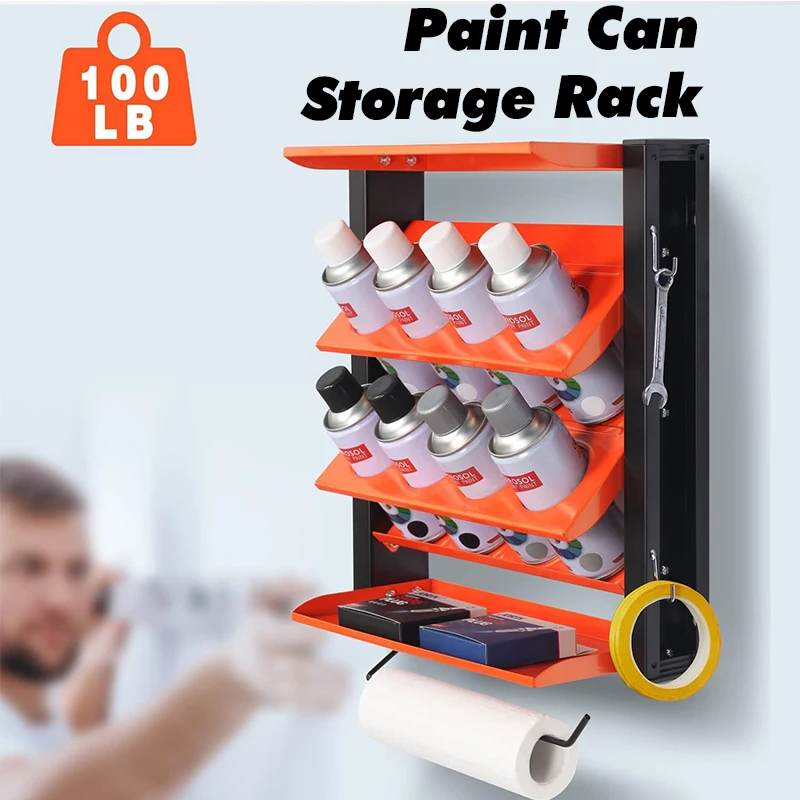 Spray Can Tool organizer Rack 3 Layers Wall Mount Tool Cabinet with Paper Towel Holder Steel Spray Bottle Tool storage Garage