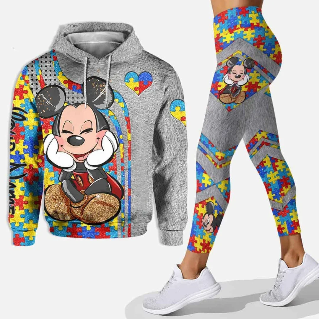 Nome personalizzato gratuito felpa con cappuccio e Leggings topolino tuta da donna Diseny Minnie felpa con cappuccio pantaloni da Yoga pantaloni sportivi set di tute di moda