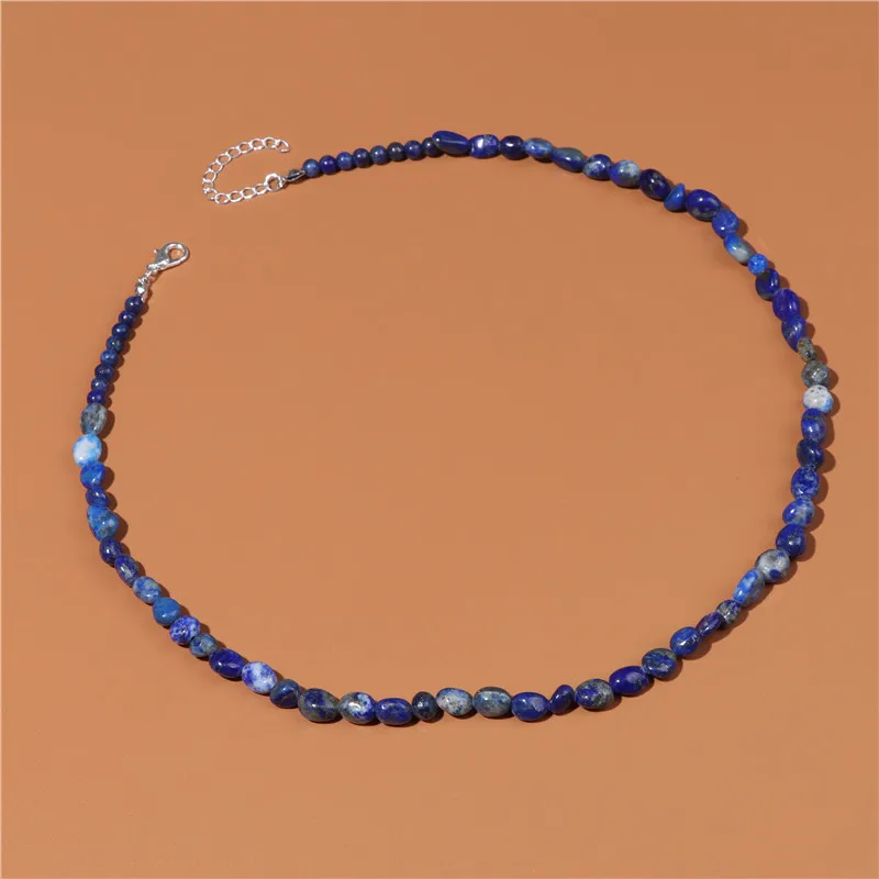 Natural Irregular Smooth Beads Necklace Lapis Lazuli Stonebead Necklace Vintage Reiki Headling Necklace Women Men Jewelry Gifts