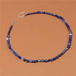 Natural Irregular Smooth Beads Necklace Lapis Lazuli Stonebead Necklace Vintage Reiki Headling Necklace Women Men Jewelry Gifts