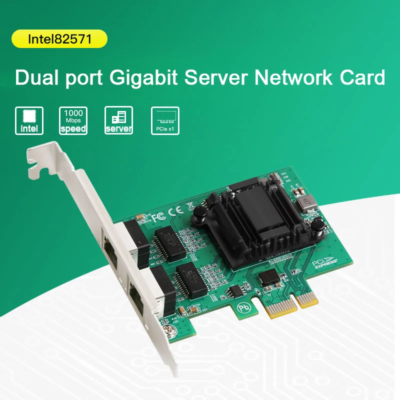 Para intel 82571 placa de rede do servidor ethernet do porto duplo com fio rj45 lan gigabit placa de rede pci express 1000mbps pcie 1x adaptador