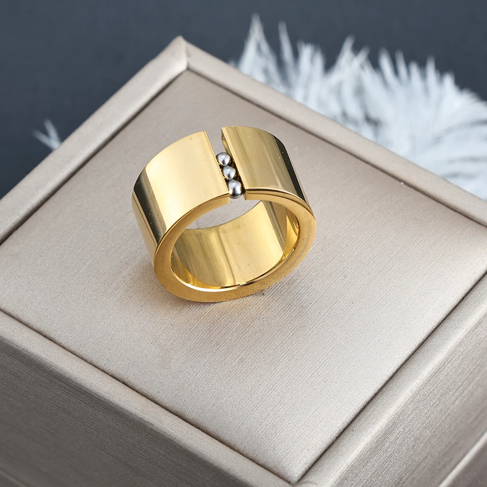 Rolling Beads Stainless Steel Ring Minimalist Niche Personalized Design High Quality Polished Metal Ring Chubby Finger Jewelry