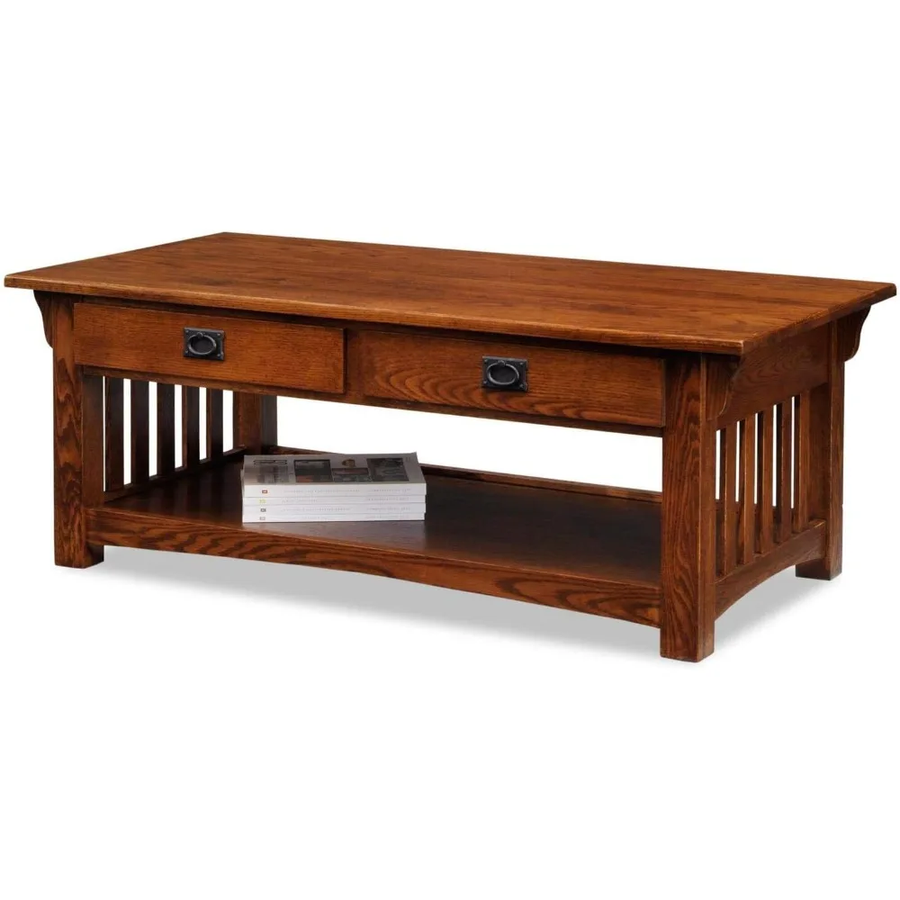 

8204 Mission Impeccable Coffee Table for Living Room, Two Drawers and Shelf, Made with Solid Wood, Medium Oak Finish