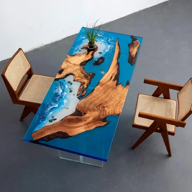 

Epoxy resin river table sea wave solid wood board, raw wood tea board, creative table top