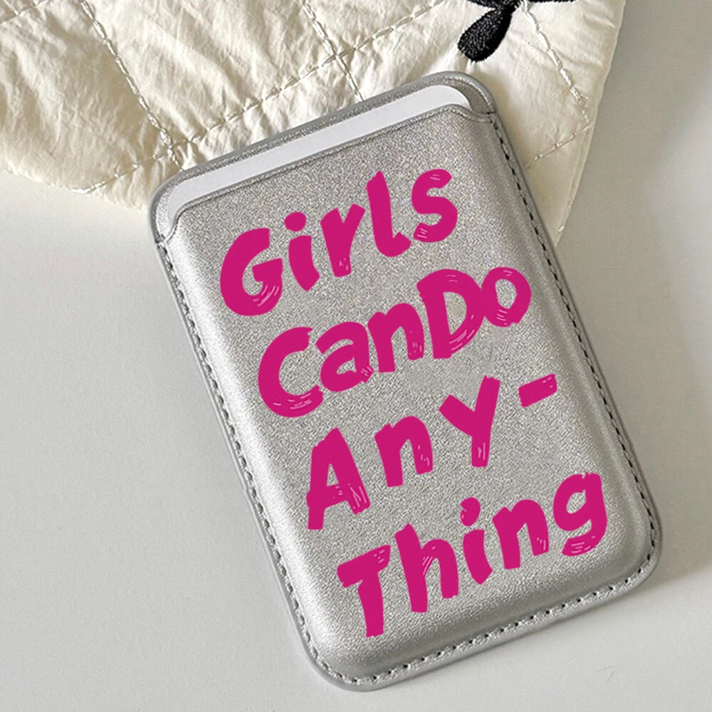 Feminismus-Leder-Kartenetui Handyhülle Kartenhalter für Magnetische Hülle Geeignet für alle iPhones für Magsafe Karten-Handy-Rückentasche – Detail 1