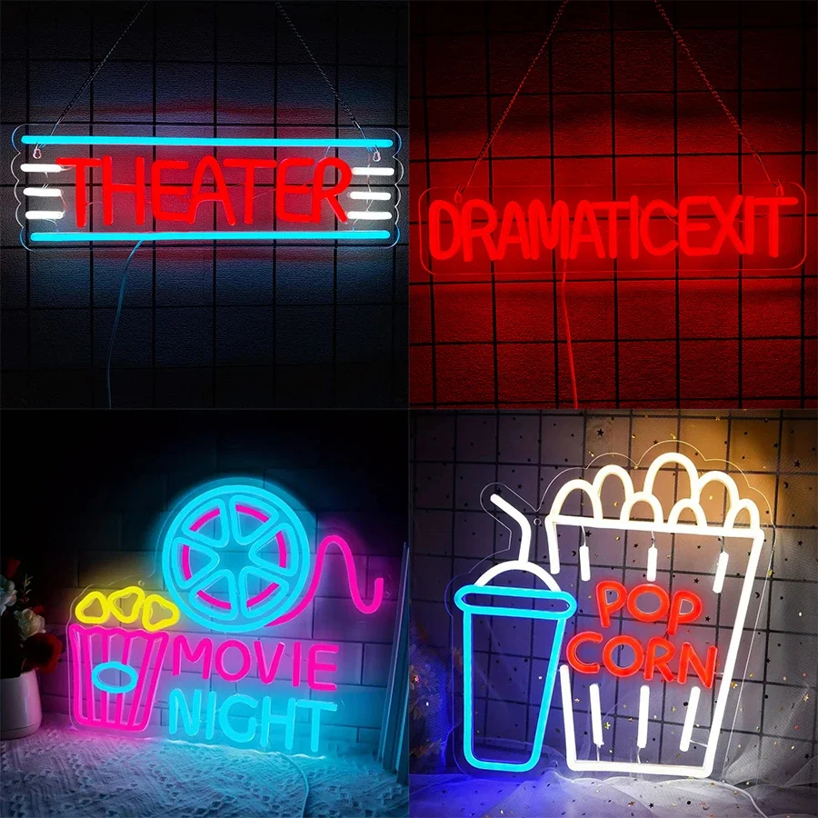 Decorazione per teatro da ufficio con luce al neon a LED, per sala giochi, teatro, film, arredamento per sala drammatica in un studio creativo, insegna al neon per uscita drammatica
