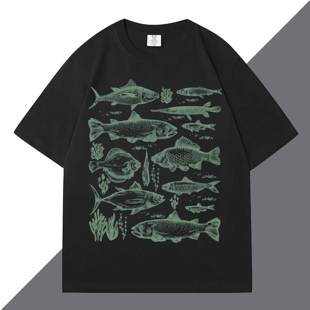 Pescado submarino femenino estilo retro camiseta de moda de alojamiento camiseta casual