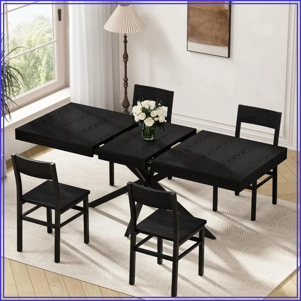 5-Piece Extendable Dining Table Set for 4, 55-70 Inch Kitchen Table with 4 Chairs