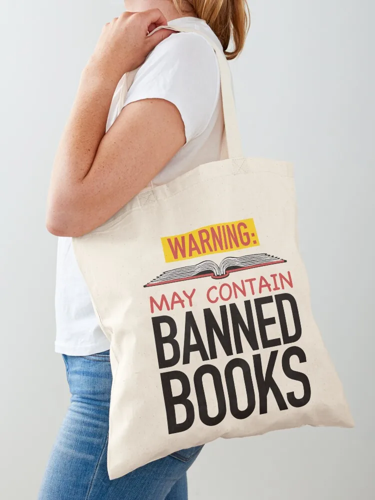 

Warning: May Contain Banned Books Tote Bag tote bag custom reusable shopping bags hand bags shopper bags