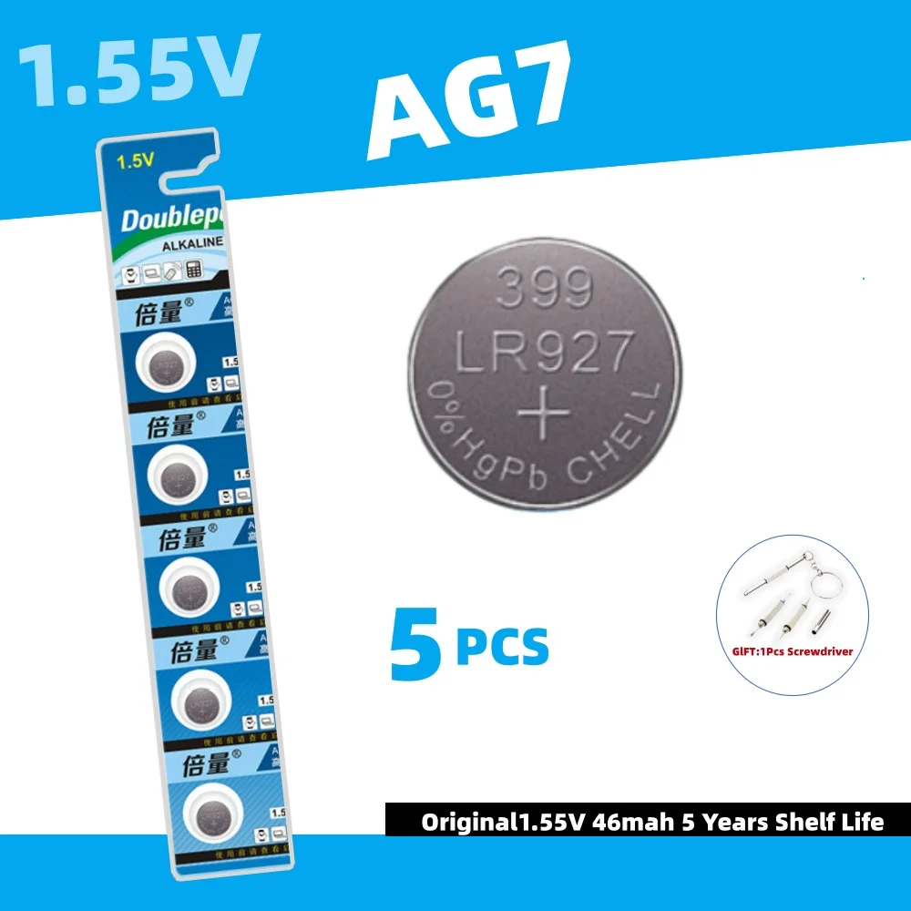 

AG7 LR927 LR57 SR927W 399 GR927 395A 1.55V Alkaline Button Coin Battery for Watches Toys Remotes & Small Electronics