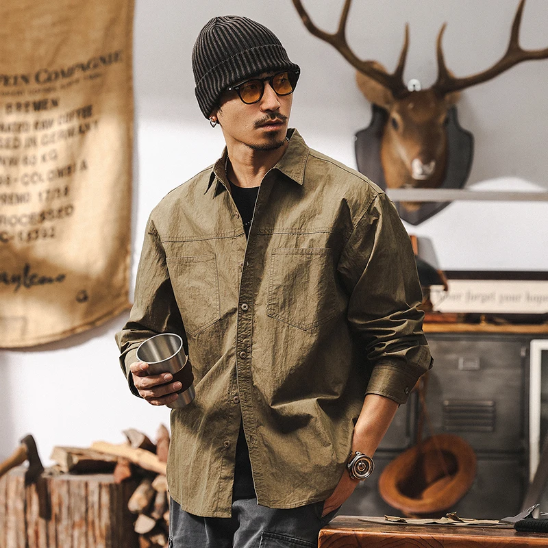 

Весенне-осенняя новая рубашка спецодежды, повседневная мужская рубашка в американском стиле ретро