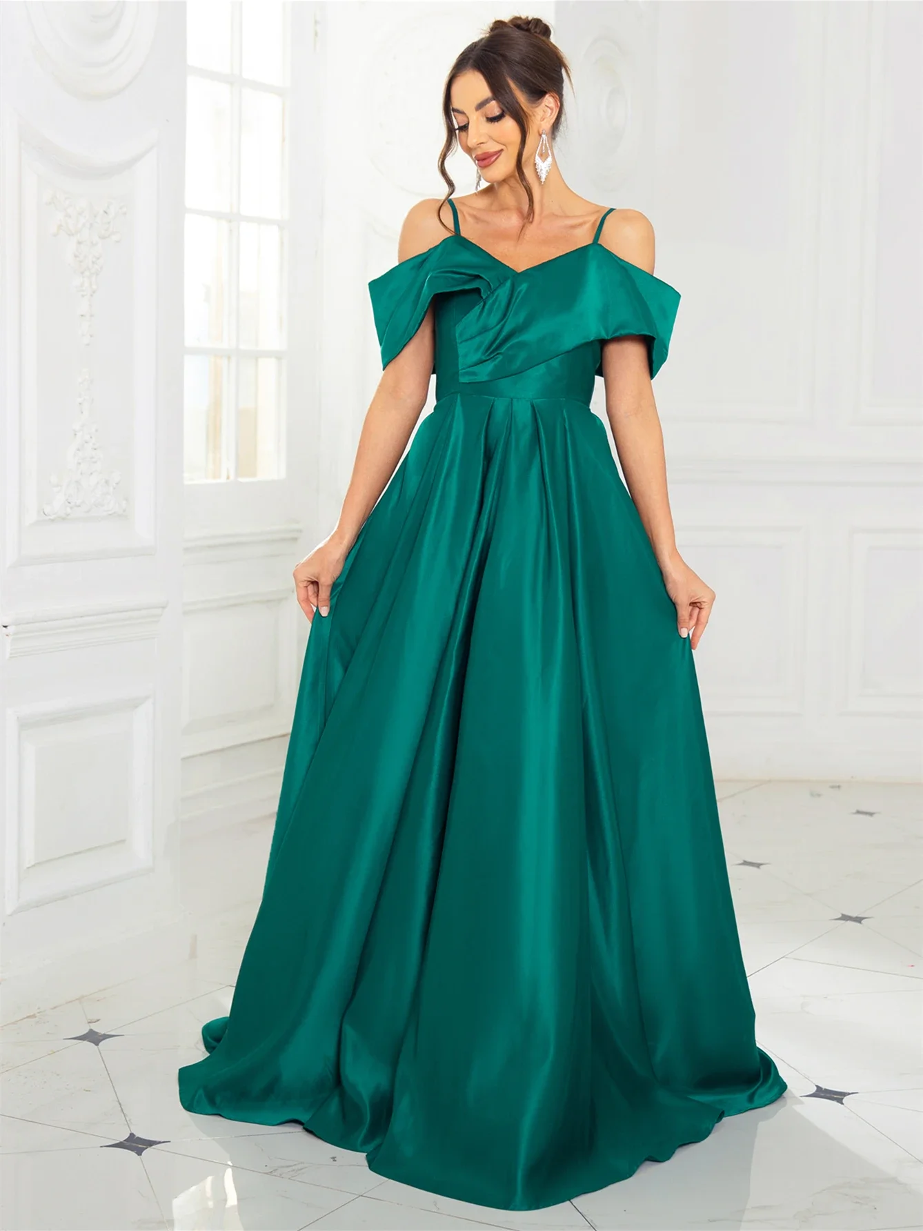 Robe de Soirée en Satin Vert, Ligne A, Longueur au Sol, Élégante, pour Demoiselle d'Honneur