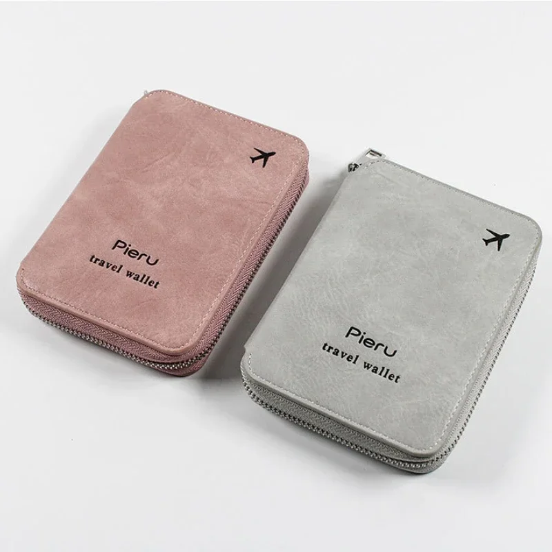 Multifunctional Rfid Anti-Theft Brush Passport Holder Document Bag Travel Wallet Zipper Storage Bag Leather Case Passport Holder