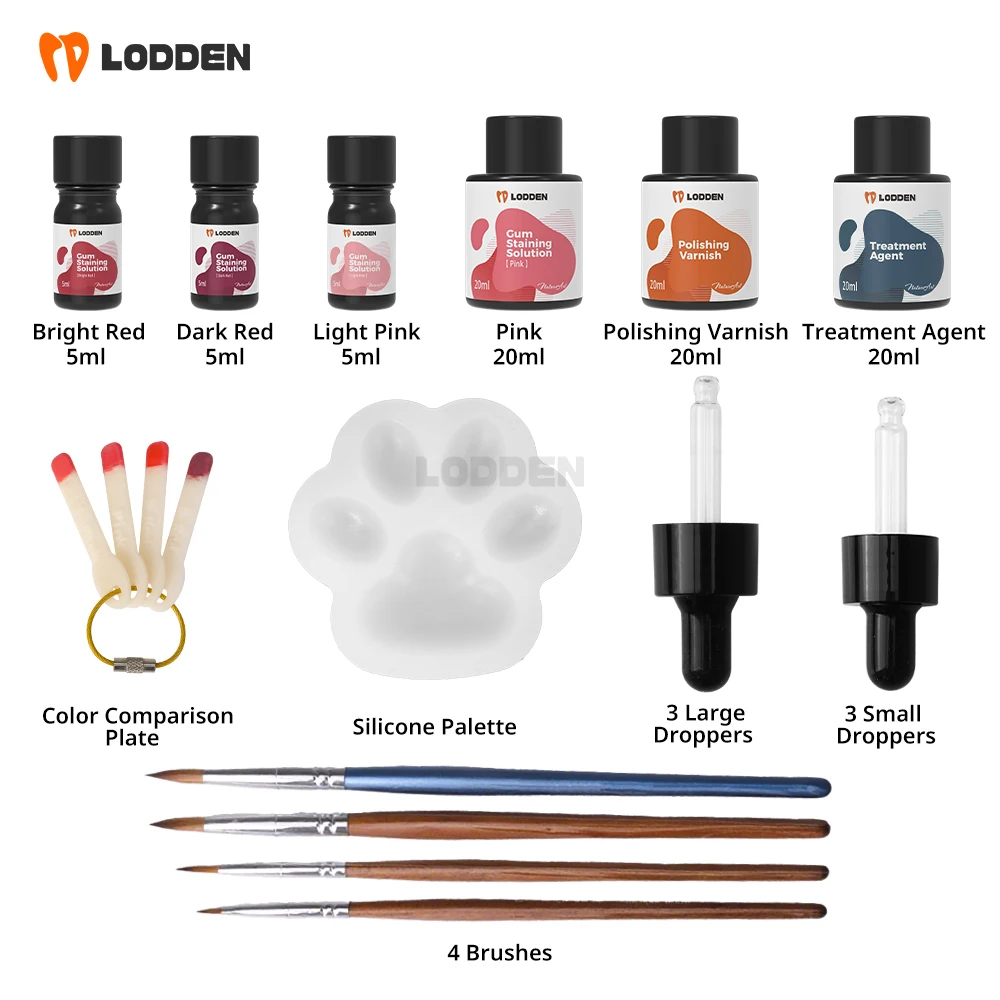 

Dental Gum Modification Kit Gum Staining Solution Suitable for polymer porcelain, printed resin, PMMA, temporary bridges