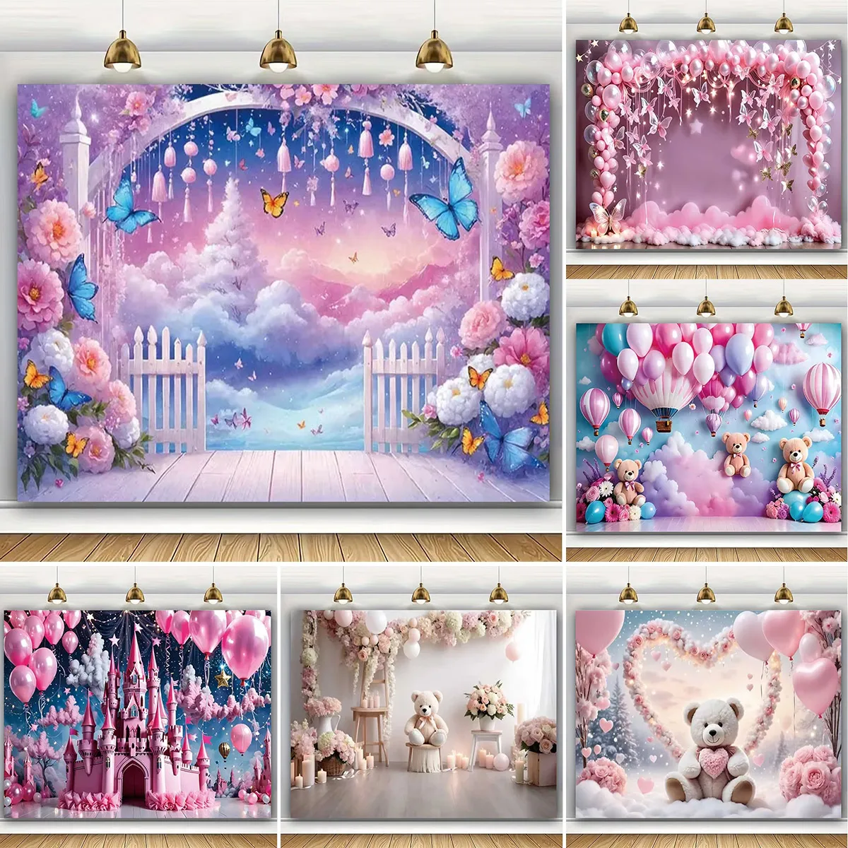 Birthday Balloon Photo Backdrop Girl Princess Bear Seabed Castle Candyland Party Decor Background Baby Photography Prop