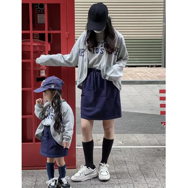 Mam and Daughter Outfit Equal Mother Baby Girl Coat+vest+skirts 3 Piece Sets Korean Fashion Women Clothing Mom and Me Clothes