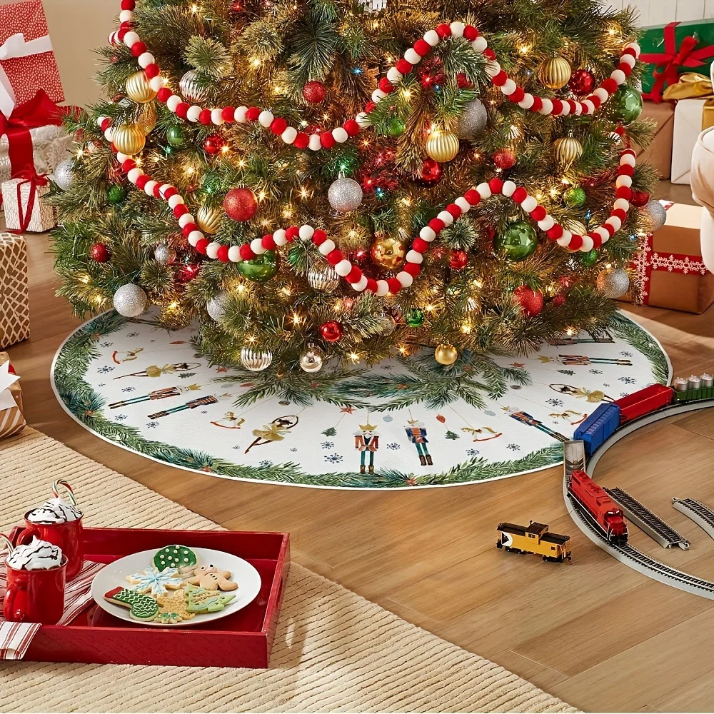 VIKAMA Estampado de Cascanueces y bailarina, falda de árbol de Navidad, adecuada para fiestas festivas en interiores, decoración del hogar lavable y reutilizable