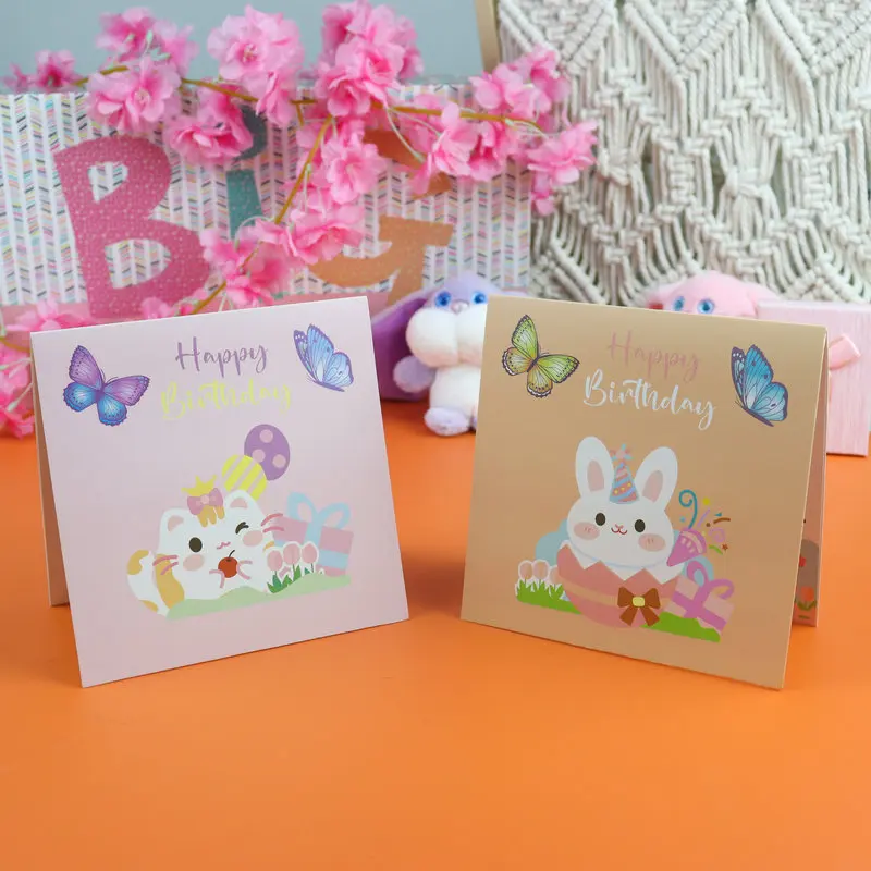 

Открытка 3D с милым мультяшным дизайном в стиле Kawaii: Торт на День Рождения, подарок однокласснику, праздничная открытка на День Благодарения, поздравительная открытка