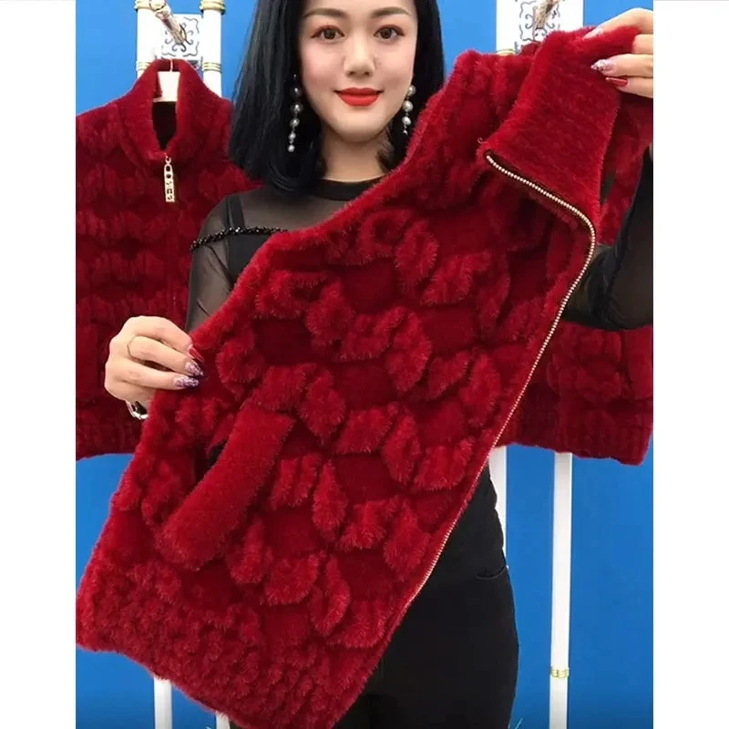 

2025 New Autumn Winter Imitation Mink Velvet Wool Vest Jacket Women Mid-Aged Sleeveless Waistcoat Zipper Thick Warm Coat Female
