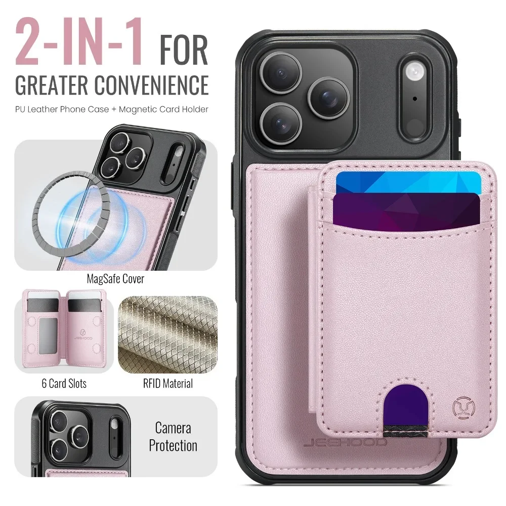 Magnetic Detachable Wallet Case Phone Cover for iPhone 17 Air 16 15 14 Plus 13 12 Pro Max with Support Wireless Charging