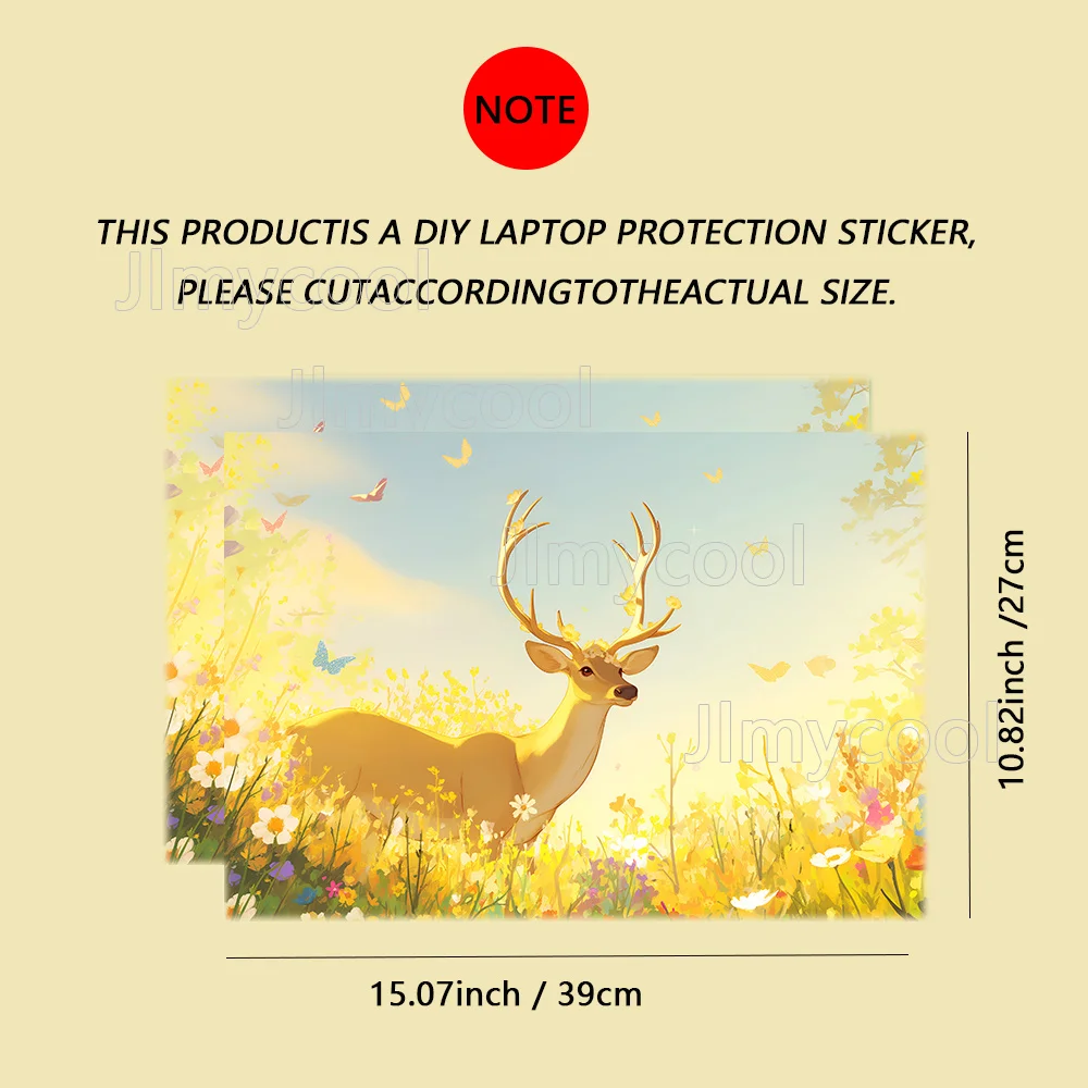 2 Durable Pastoral Elk Deer Forest Sea of Flowers Vinyl Laptop Stickers Art Scratch Protection Sticker for MacBook PC Chromebook
