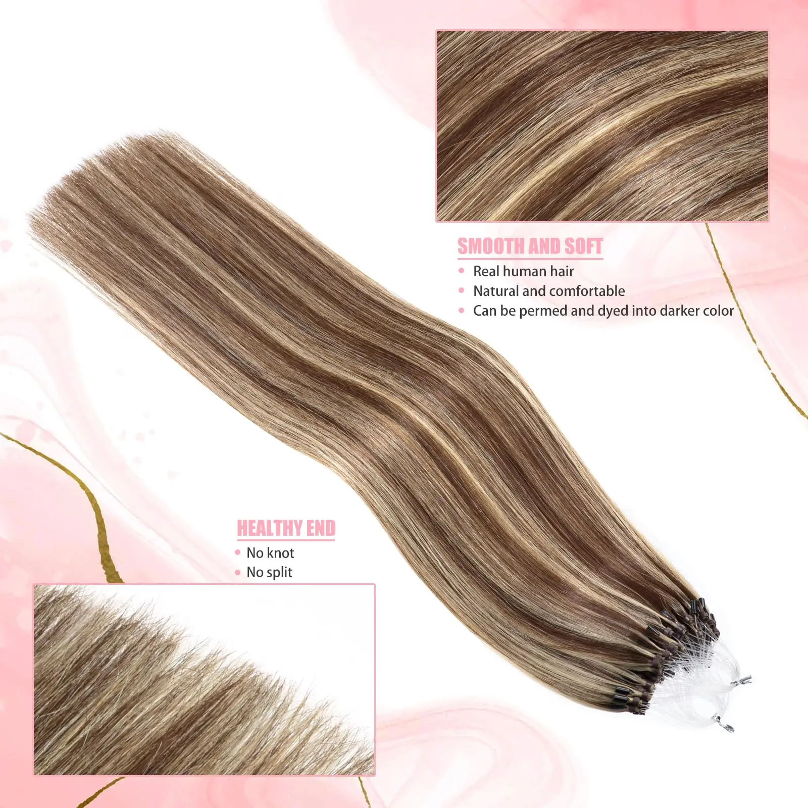 وصلات شعر بحلقة صغيرة 100% شعر بشري مستقيم لحمة حلقات مرفقة مسبقًا لنتائج احترافية سريعة