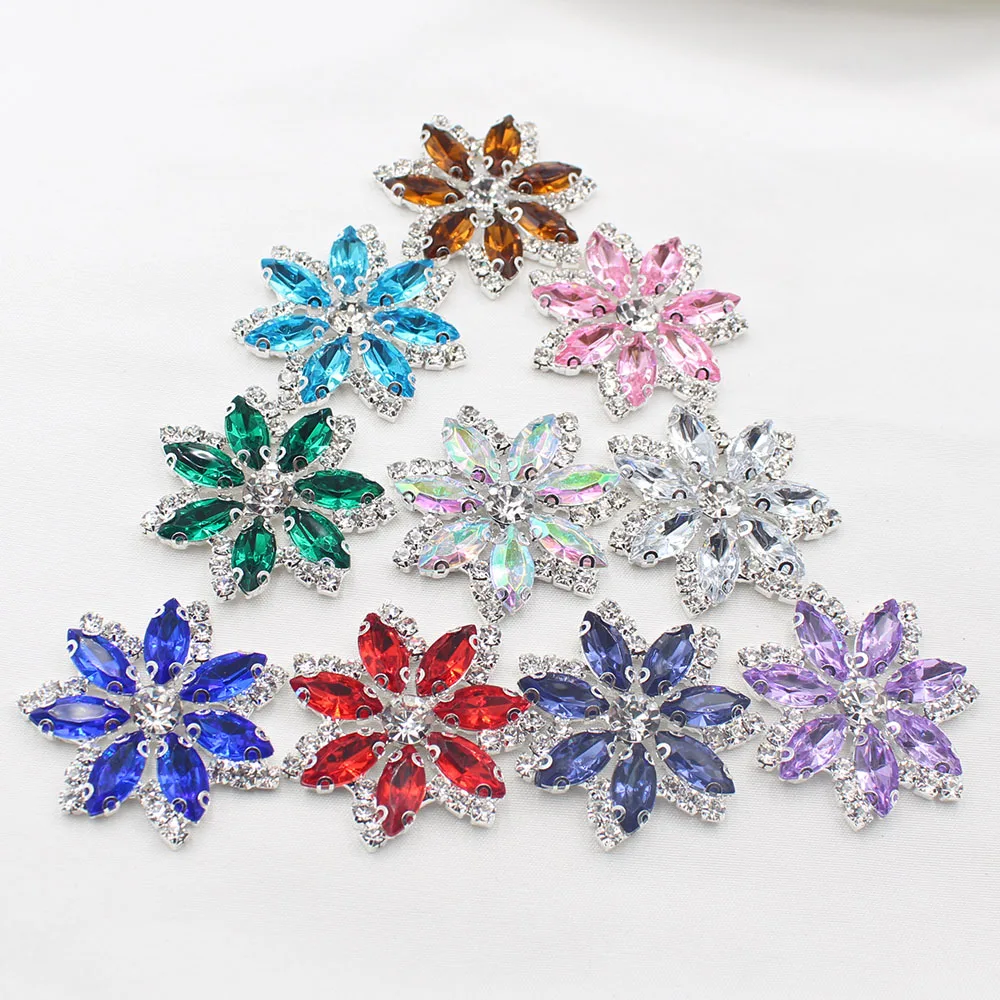 5 pieces/batch of 40mm flat bottomed horse eye rhinestone flower hand sewn DIY hats, performance costumes, headwear and other ac
