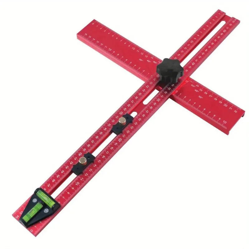 Adjustable two-in-one drilling positioning ruler, woodworking angle ruler, large scribed T-ruler