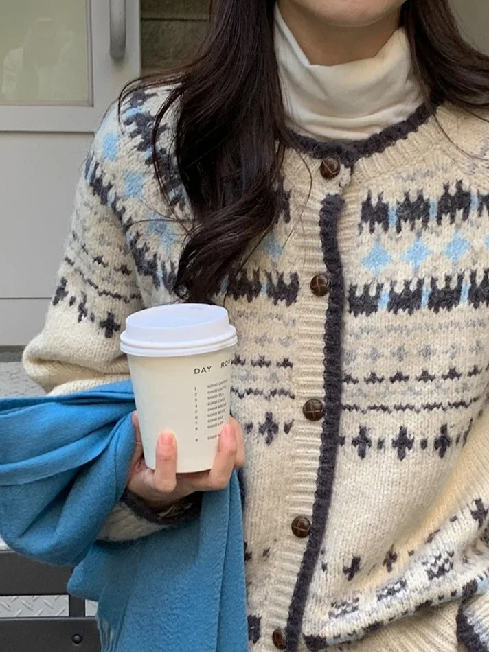 الكورية Sle جولة Ne زر واحد سترة مشغولة من الصوف المرأة الشتاء الدفء مكافحة الشيخوخة سترة غير رسمية معطف طويل Sve #4