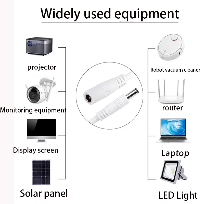 DC power plug 5.5*2.1MM Male Female  White Single Plug 12V All Copper 18Awg 8A For Monitoring Extension Cables