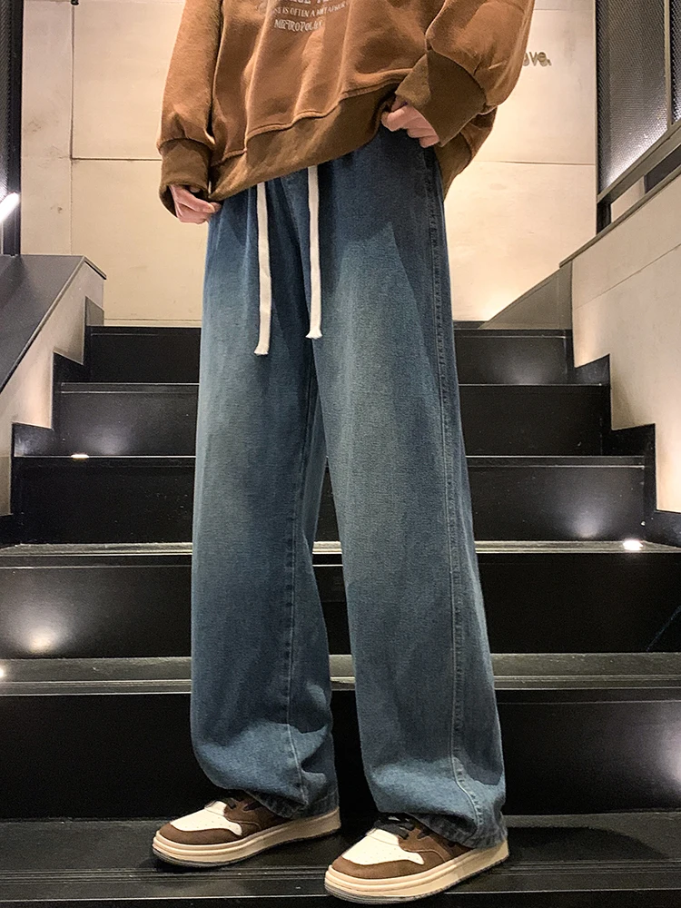

Retro Men's Jeans Spring Autumn Faion High Street Casual Wide Leg Straight Cut Jeans Youthful Trendy Cotton Blend Pants