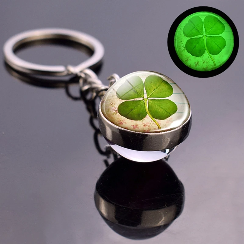 Luminescent Keychain Four Leaf Clover Fortune for Key Ring Shamrock Shining Char