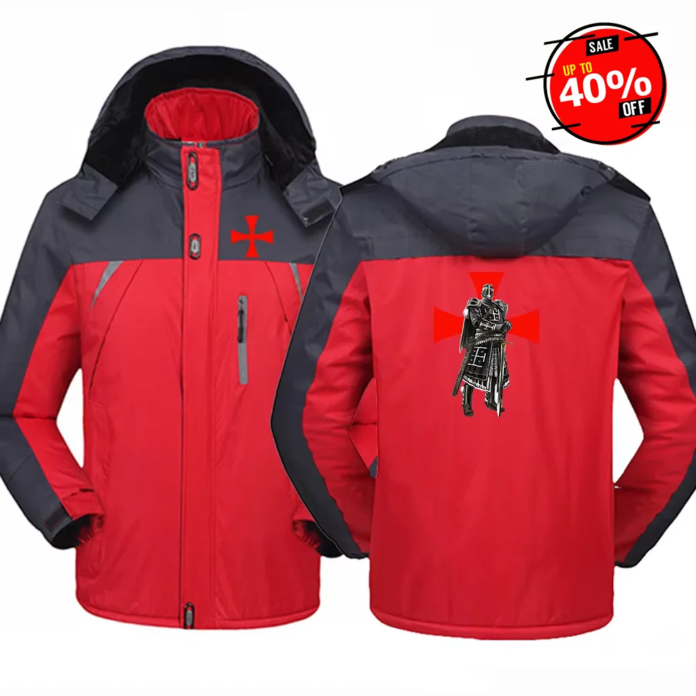 

Осень-зима 2022, утепленная ветрозащитная куртка с принтом рыцарей тамплиеров, мужская модная лоскутная ветрозащитная ветрозащитная куртка с капюшоном