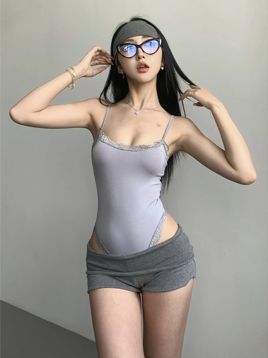 

KING BRAND High-Waist Bodysuit apewear Lace Trim Waist Cincher Abdomen Control One-Piece Suit Women's Underwear