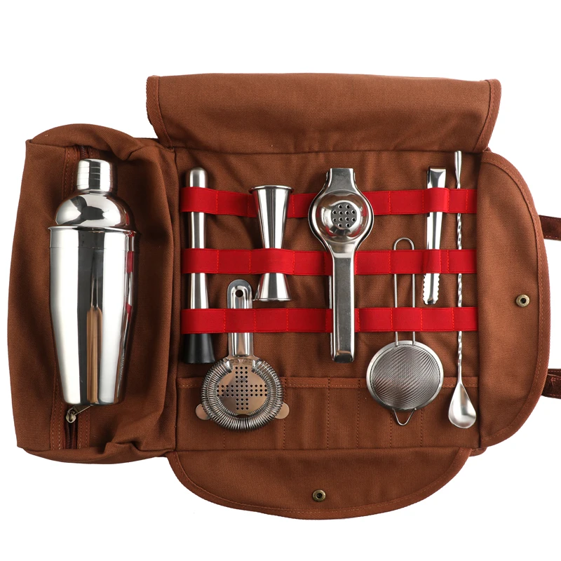 New Stainless Steel Cocktail Bartender Storage Bag Set Outdoor Convenient Bartending Tools Bartender Toolkit