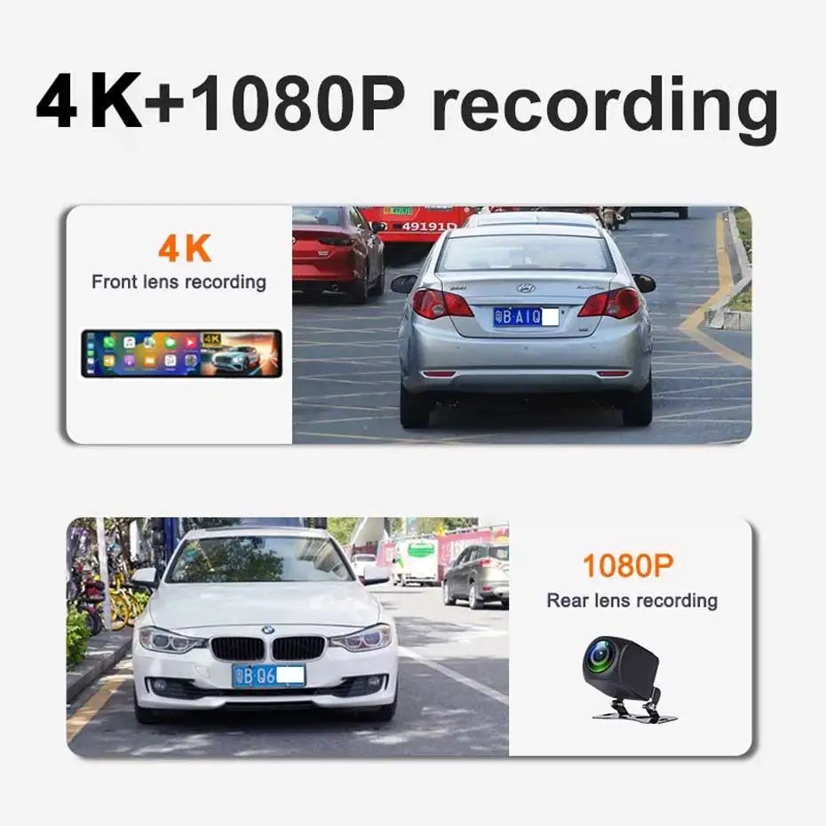 11.26 inch 4K Dash Cam Rearview mirror camera Wifi wireless Carplay & Android Auto Dual Lens Car DVR Video Recorder GPS AUX